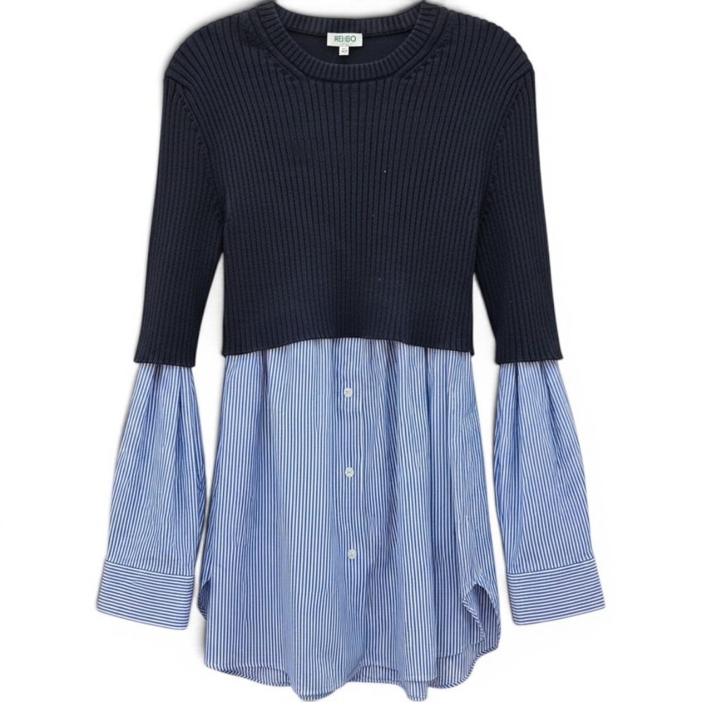 Kenzo Paris Preppy Euro Academia Quiet Luxury Layered Sweater Navy Pinstripe 42